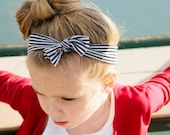 Girl's Headband, Nautical Knot, Navy and White Striped Headband, Newborn, Infant, and Toddler Headband