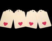 Set of 24 Cream tags with red hearts - Valentine's Day, Weddings, Showers, Thank You tags, Favor tags
