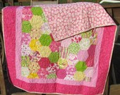 Baby Girl Crib Quilt Blanket Hot Pink Green Yellow Daisies