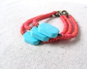 Coral & Turquoise Bracelet, Stone Bracelet, Layering, Geometric, Spring