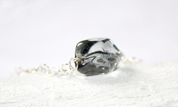 Solitaire - grey quartz nugget sterling silver bracelet - classic elegance, everyday jewelry - dainty, simple