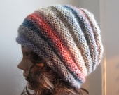 Hand Knit Morning Skies Beanie - Soft Hat - Womens Warm Winter Hat in Blue, Peach,Yellow  - Winter Accessories - Winter Fashion