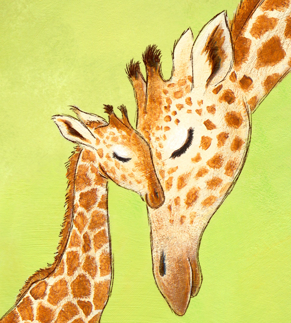 Nursery Art Print Giraffe - Children's Kids Baby Room Decor - Giraffes, Baby Mine Collection - 8x10