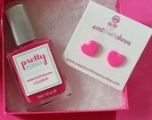 Lollipop Pink Nail Polish w/ stud earrings