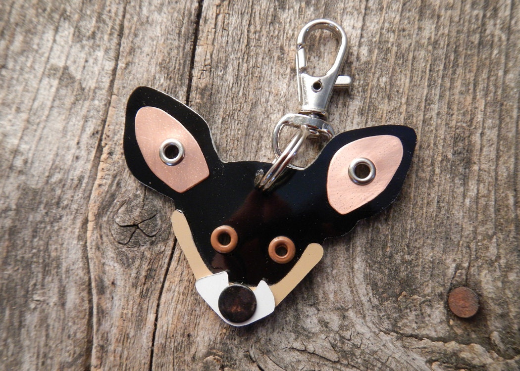 Keychain ID Key Chain Tag Rat Terrier Breed Dog Pet Lover Copper Aluminum Custom Rivets Stamped