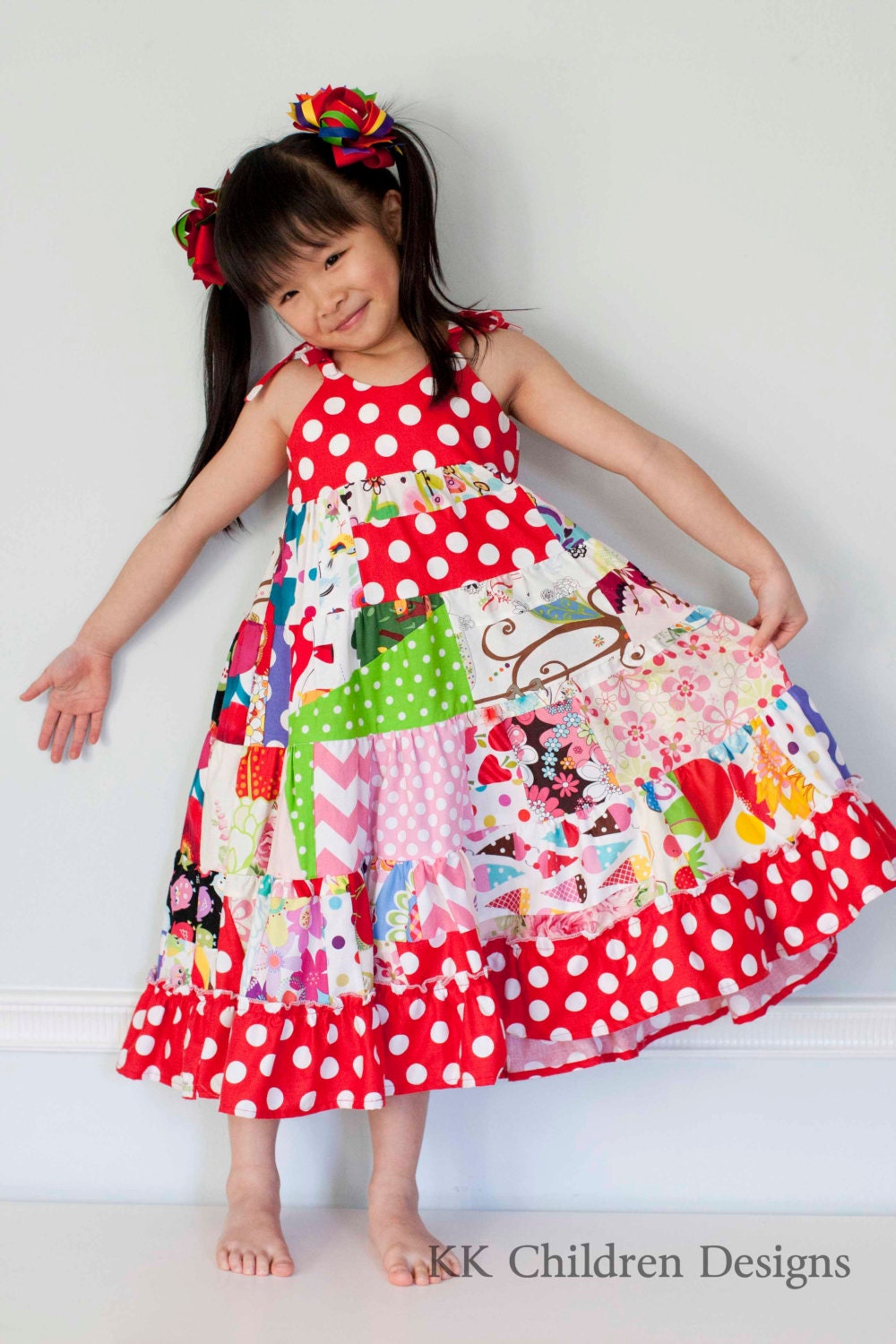 Girls Patchwork Twirl Dress - Rainbow Patchwork Dress - Rainbow Sundress - Custom Design - Twirl Dress - Sundress -  3T to 6T