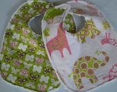 Baby Girl Bibs - Set of 2 - Animal Parade and Butterflies