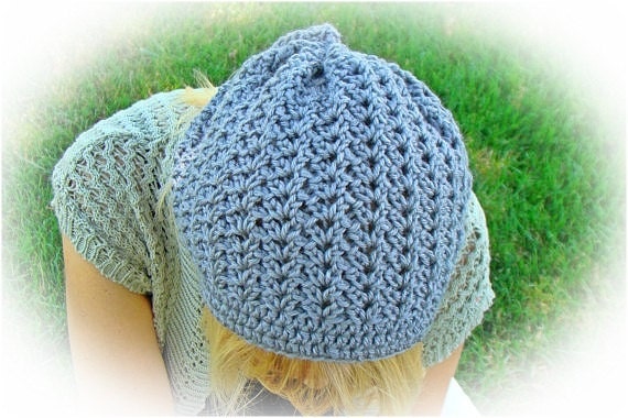 Grey Slouch Hat Crochet Beanie Womens Bamboo Ewe Blend Gray