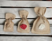 Set of 12- Large (6"x9") Burlap Fringe Rosette Favor Bags w/ Jute Twine- Country/Folk/Americana/Rustic/Weddings/Party