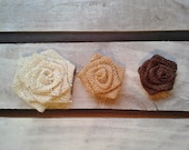 Set of 5- Burlap Rosettes-3.5" Large- 3 Colors Available- Weddings/ Country/ Folk/ Rustic