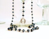 Super Sparkly Gunmetal Black and Silver Winged Heart Extra Long Rosary Style Necklace
