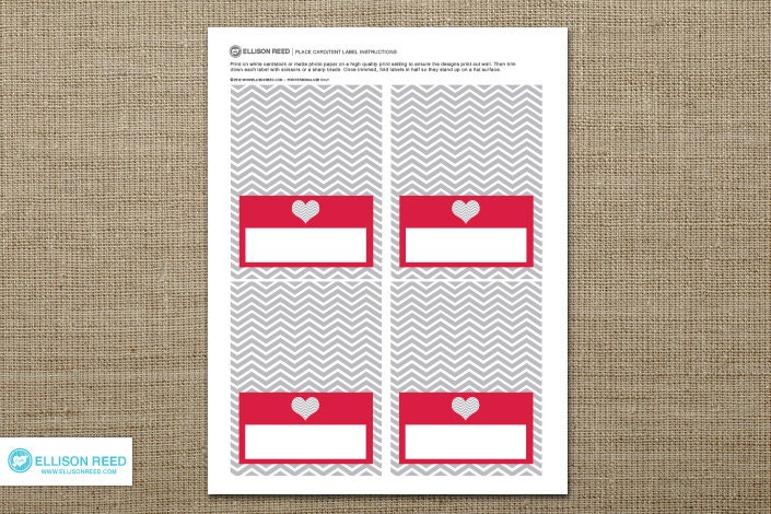 Valentines Party Printable - Party Labels - Place Cards - Valentines Day - Heart - Cheveron - Red - Gray - Love - Printable Party Il_570xn