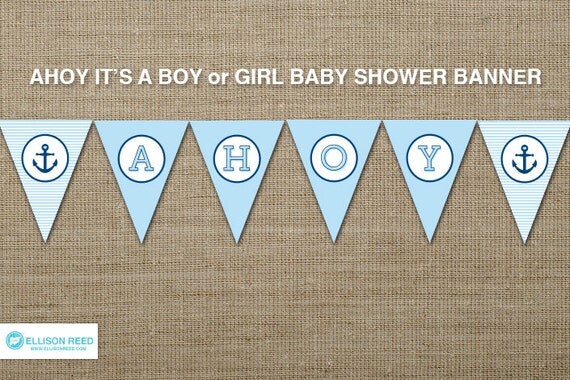 Nautical Printable - Nautical Baby Shower - Nautical Banner - Ahoy - Anchor - Nautical Birthday - Blue - Stripes Il_570xn