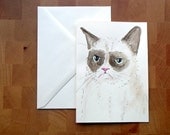 Grumpy Cat Drawing - Hand Drawn Animal Card - Cat Painting - Handmade Card