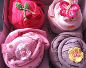 Washcloth Onesie and Socks Baby Shower Gift- Baby Cupcake - Unique Shower Gift - Girly Girl Gift Set