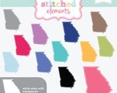 Georgia Stitched States Clipart- 13 Pieces for Personal & Commercial Use