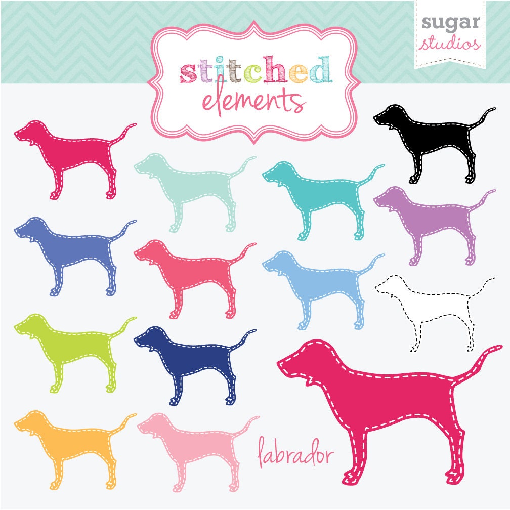 Stitched Labrador Dog Digital Clipart - 13 Pieces for Personal & Commercial Use