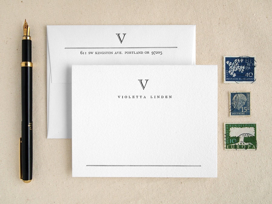 Classic Stationery Set - Custom Personalized Letterpress Note Cards - Academy Style