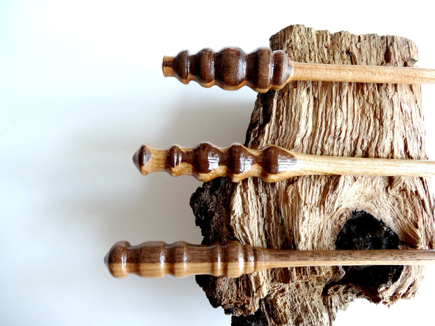 Set of 3 Hand-crafted Inlaid Wood Shawl Pins. Scarf Pins for Knit and Crochet Accessories.