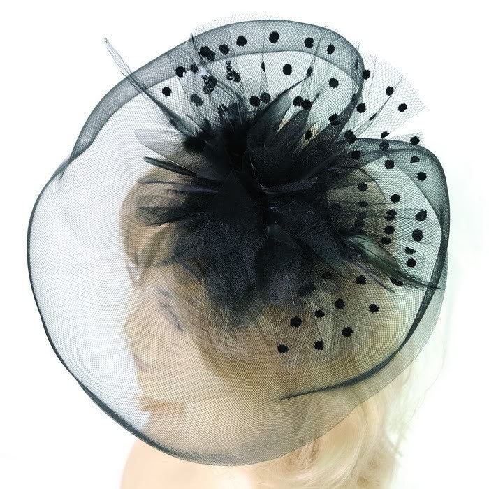 large black feather hair clip top hat flower veil fascinator wedding bride bridemaid