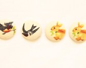 Set of 4 x 27mm Blue Bird and Bunny Rabbit Buttons