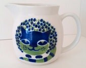 Mid-Century Blue Green Cat Arabia Milk Pitcher - Rare by Kaj Franck made in Finland - Milk Jug