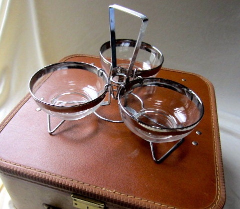 Vintage chrome Bowl caddy for condiments, sauces, desk supplies, jewelry, etc.