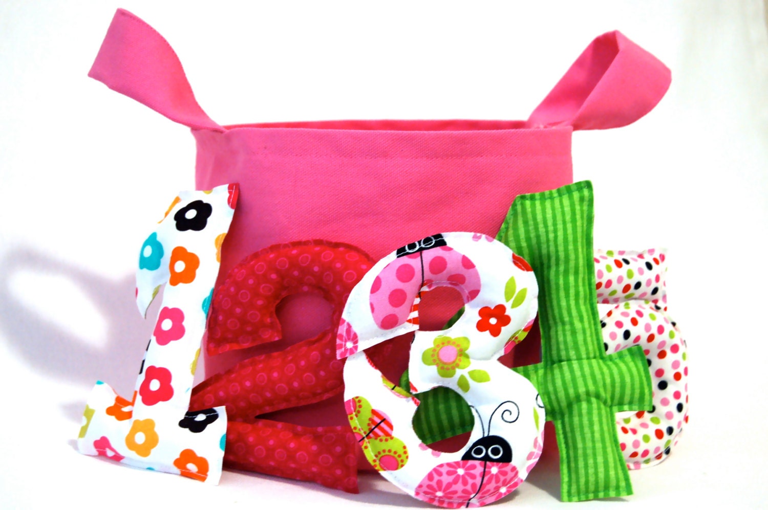 Girl Fabric Numbers Ladybug Plush Toy Set w/ Storage Bucket