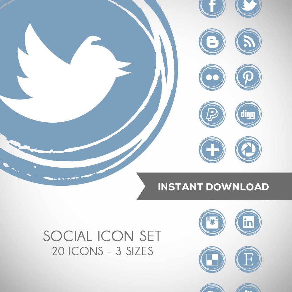 Social Media Icon Buttons - Dusk Blue Blog or Website
