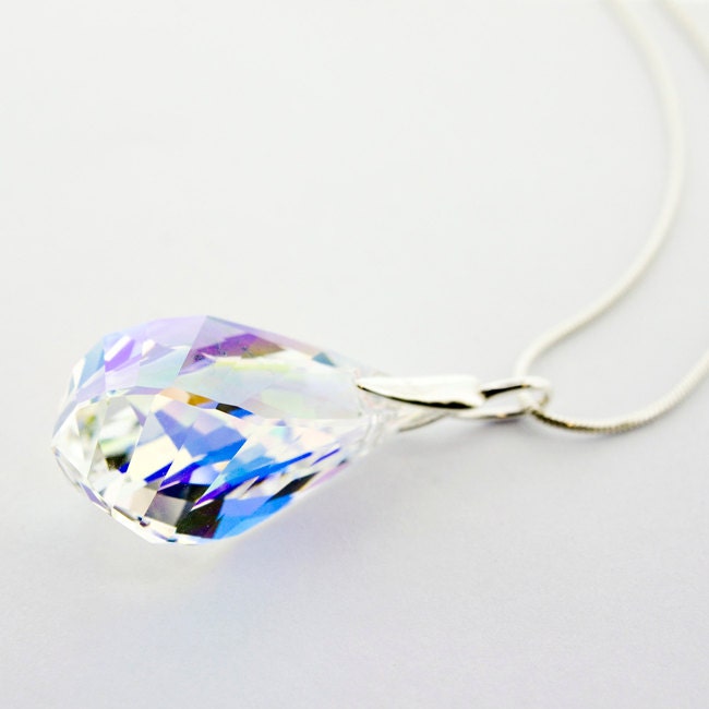 Crystal Necklace Made With SWAROVSKI ELEMENTS: Aurora Borealis Helix Crystal Pendant On Sterling Silver Chain