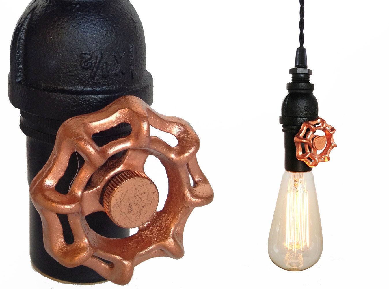 Cu Upcycled Copper Valve Modern Industrial Pendant Light
