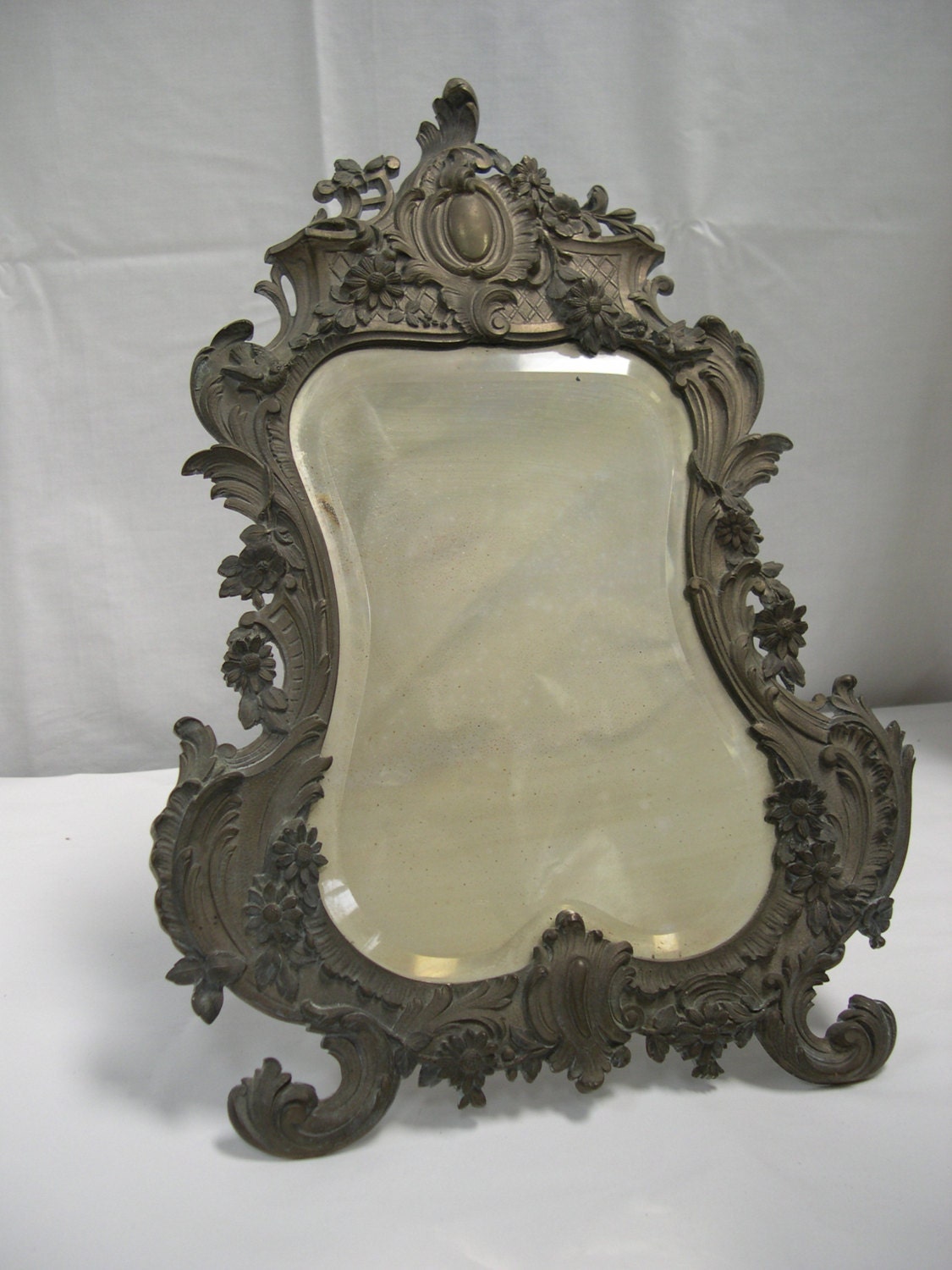 Antique French Louis XV Rocaille 19th Century Beveled Glass Mirror  (s004)