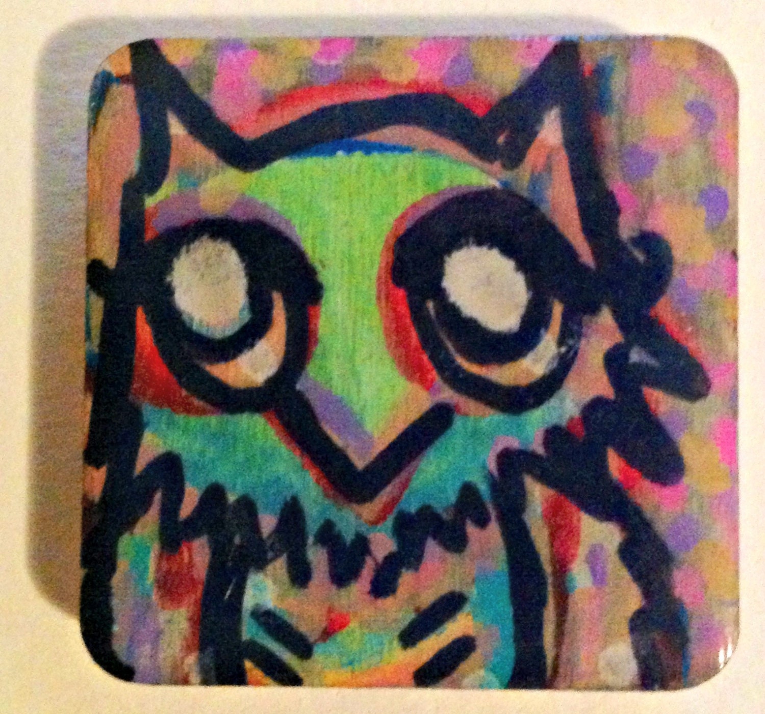 Tropical Art Owl Wood Magnet