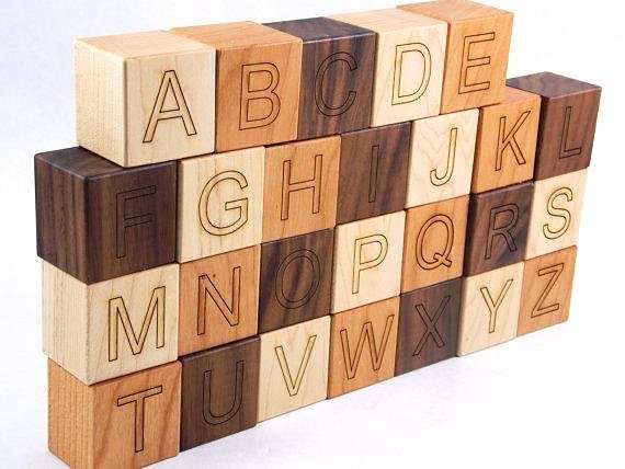 26 Alphabet Building Blocks Natural & Organic -Wooden Toy Blocks