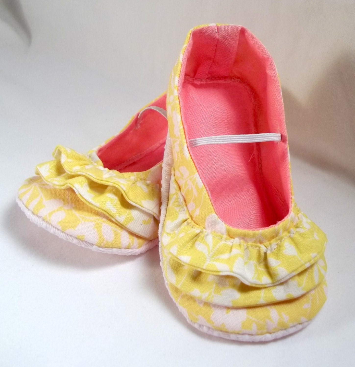 Yellow and pink ruffle ballerina baby girl flats
