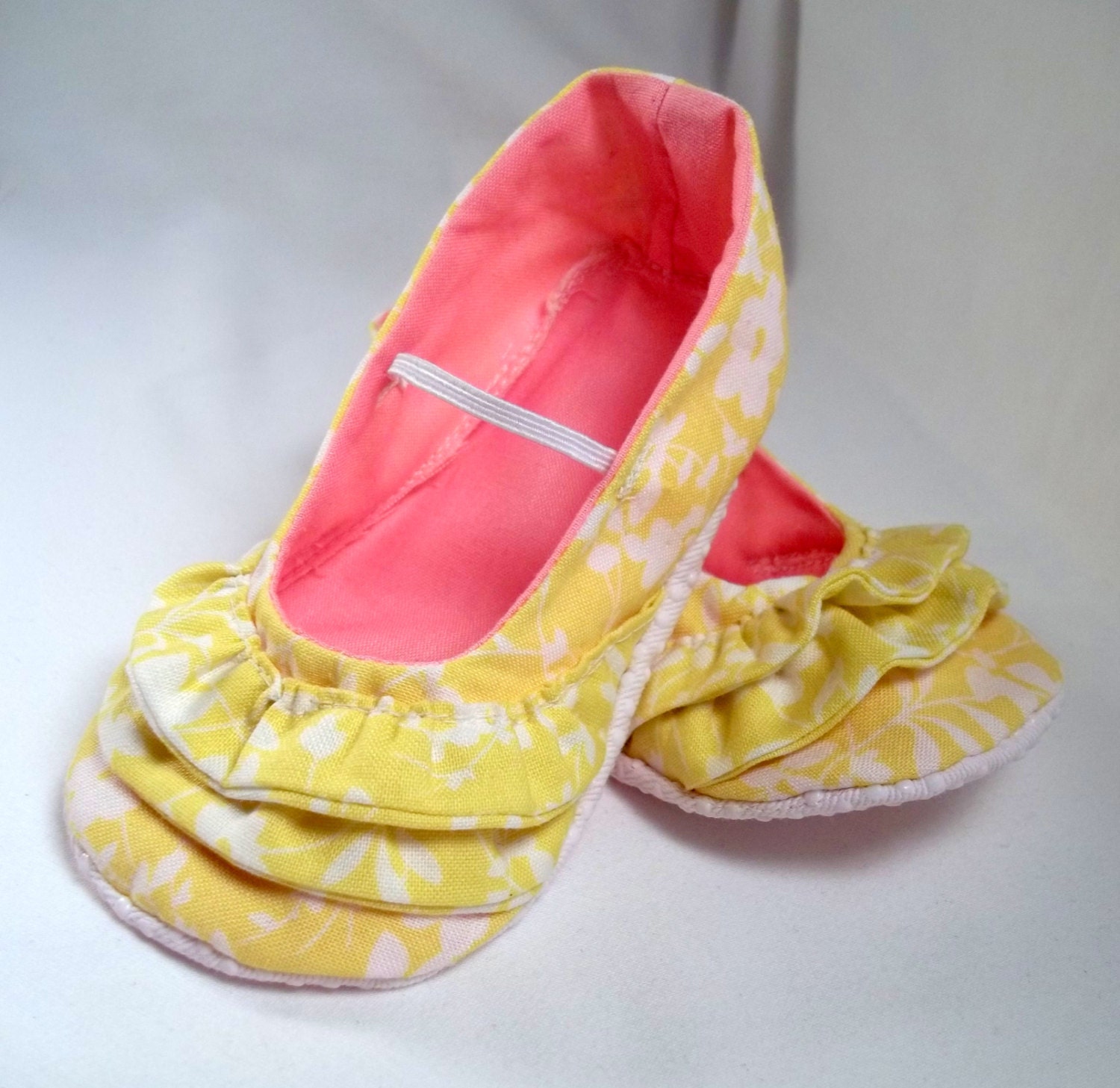 Yellow and pink ruffle ballerina baby girl flats