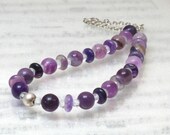 Purple fluorite and quartz necklace