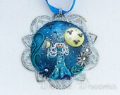 Pagan Witch Pendant - Original Wearable Art Jewelry - Unique Cameo Sculpted - Wiccan Full Moon Jewelry