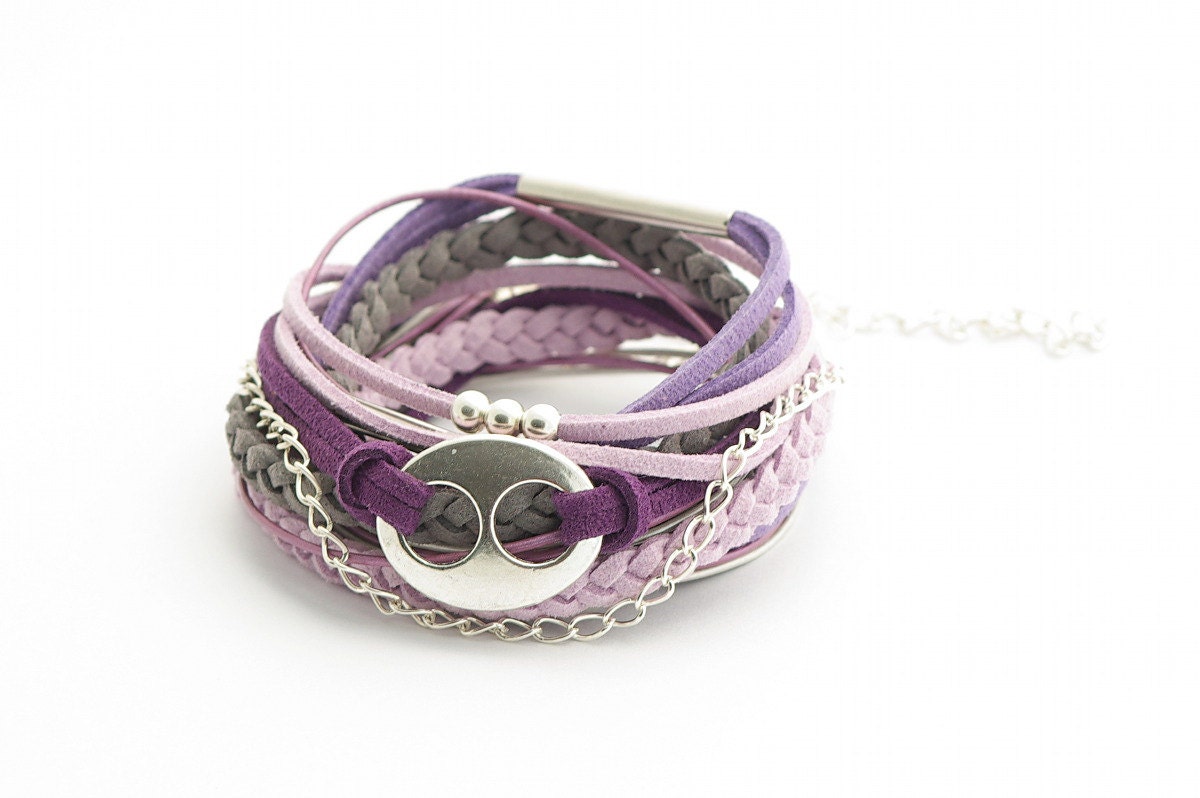 Wrap Bracelet, Pale Violet, Violet, Gray  Wrap Bracelet, Leather wrap, Boho bracelet, suede, double wrap, boho chic