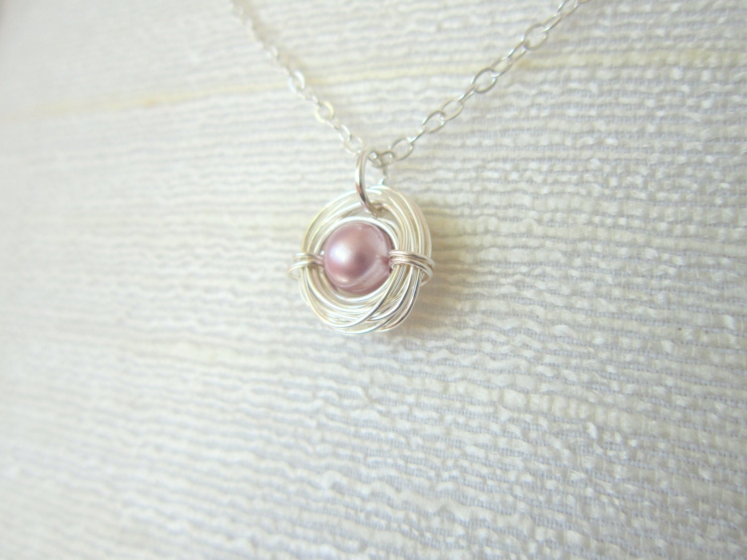 Sterling Silver Birthstone Necklace, Custom Bird's Nest Necklace