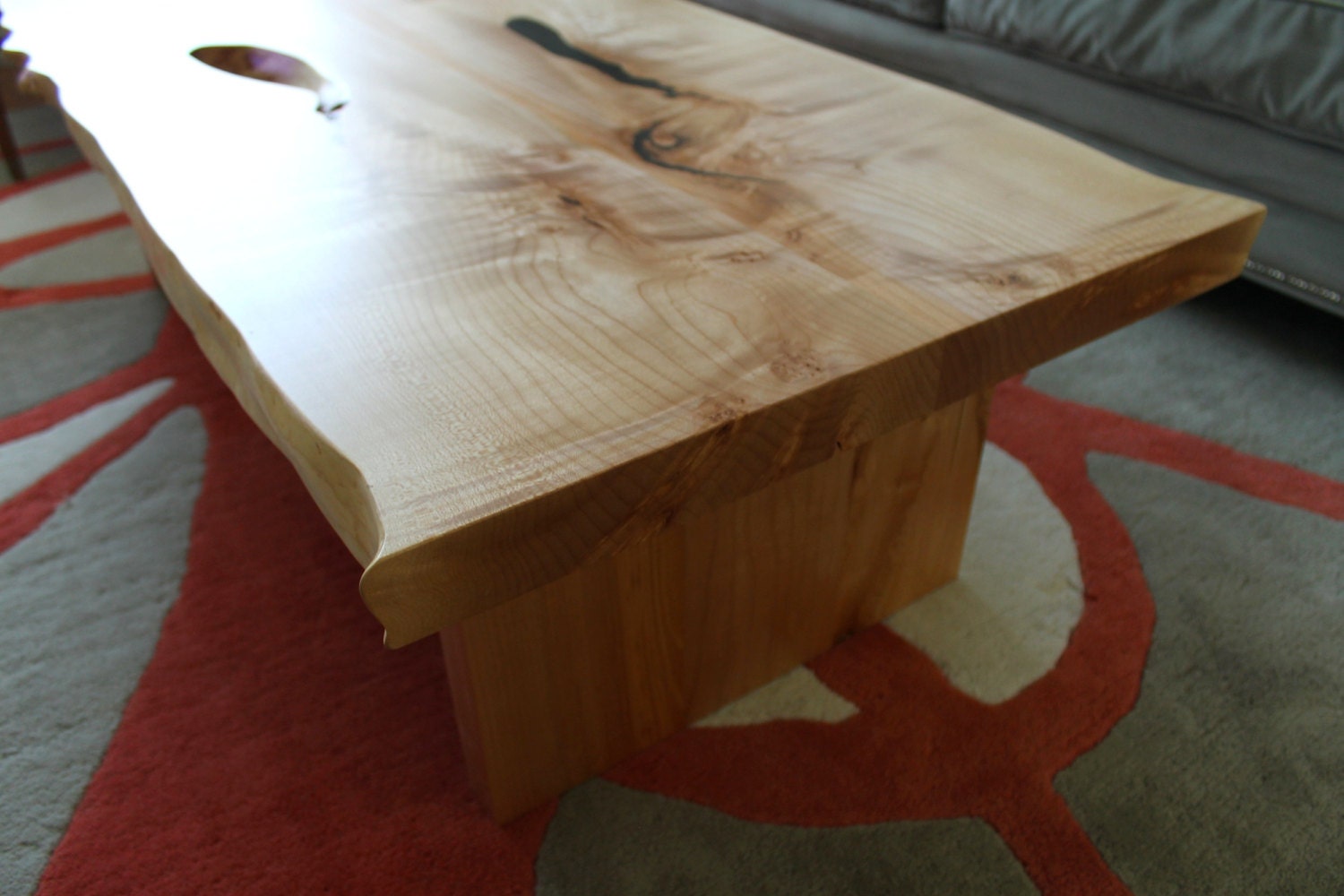 Maple coffee table - bookmatched slab top with natural edges
