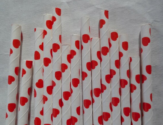 Red Heart Paper Straws, 50 Pack, Valentine's Day Party Decor Il_570xn