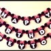 SALE - Simple Minnie Mouse Birthday Banner - Red or Pink Bow - Zebra - White Letters - Mickey Mouse Font - Mickey Mouse Banner