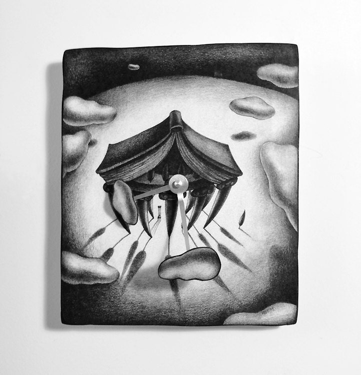 Artistic 3D Moving Hands Wall Clock E (4 styles): from original pencil drawing artwork