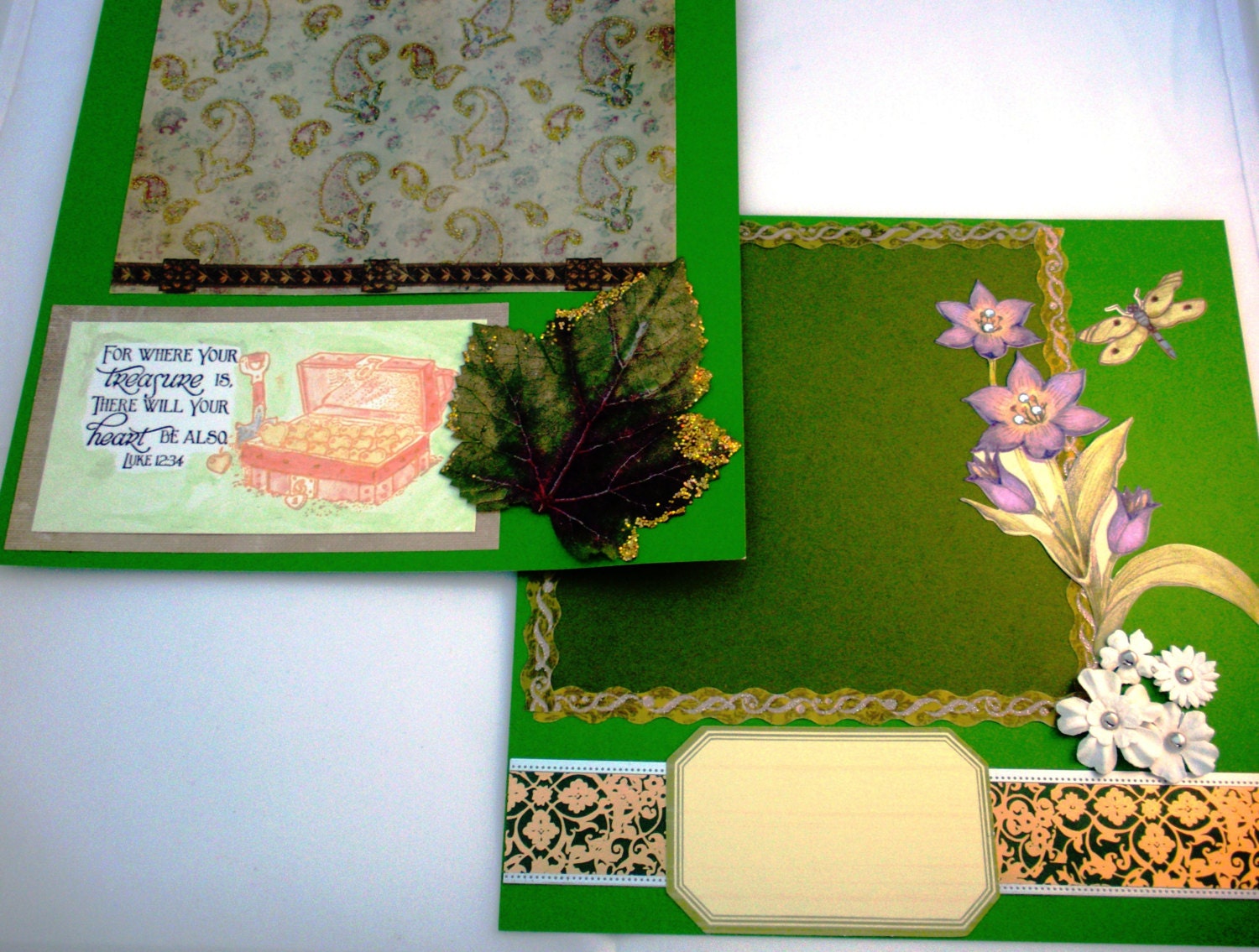 Treasure Scrapbook Pages. Handmade Verse Scrapbook, 2 8 x 8 Pages. For where your treasure is, there will your heart be also. Luke 12:34