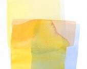 large original watercolor painting, freeform construction in oranges, blues, yellow and grey, modern watercolor painting