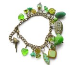 Flying through the trees bracelet, Czech glass, ceramic, polymer clay, bird bracelet