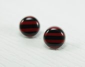 Black and Red Stud Earrings - 20mm - Black Red Striped Earrings - Stripes Resin Post Earrings - Striped Jewelry - Stainless Steel Posts