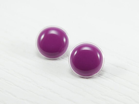 Fuchsia Stud Earrings 20mm - Raspberry Bright Resin Stud Earrings - Post Stud Earrings - Earring Studs - Surgical Stainless Steel Posts