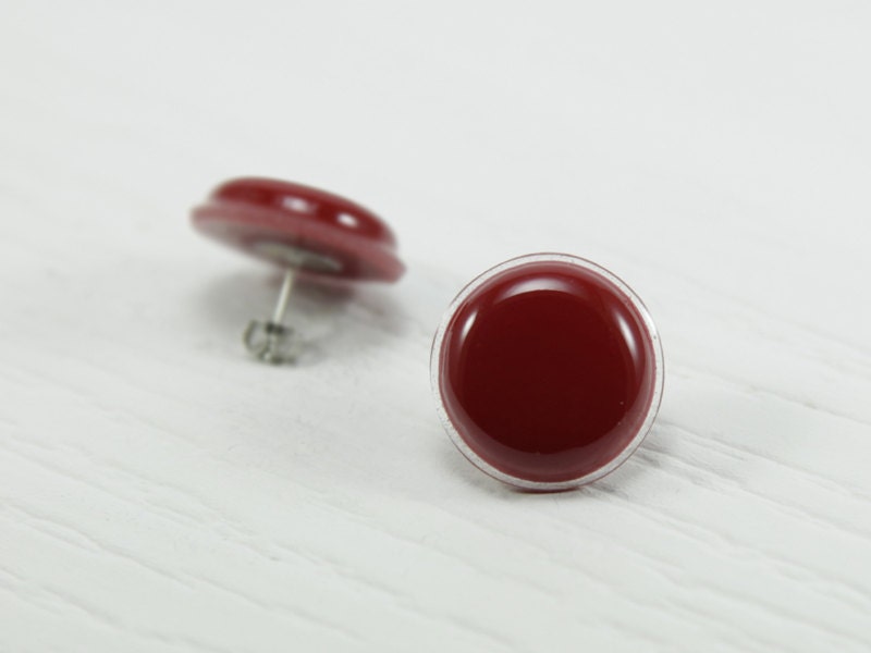 Red Stud Earrings 20mm - Deep Red Studs - Dark Red Post Earrings - Bright Modern Studs - Stainless Steel Post - Wedding Bridesmaids Gifts